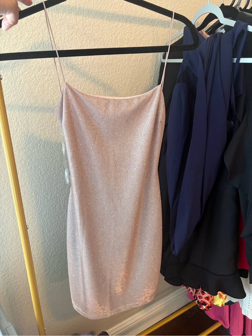 Shimmer Slip Mini Dress in Blush Pink